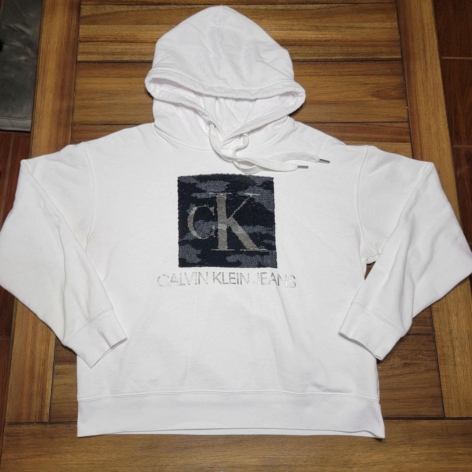 Calvin Klein Calvin Klein Jeans LS Hoodie w/ 2-Way Sequin - Size Large Size L / US 10 / IT 46 - 1 Thumbnail