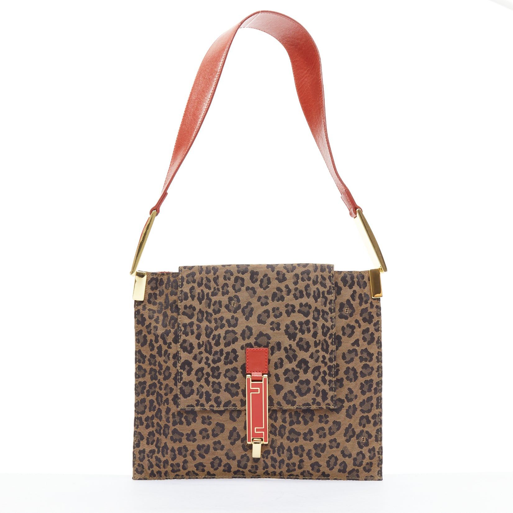 Rare vintage FENDI red leopard jacquard backpack made in Italy Fendi Leopard Jacquard Tote with Red Handles — Late 1990s  main image 3