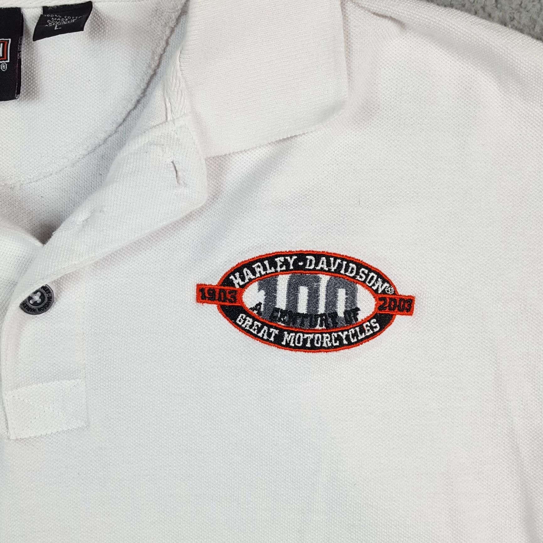 Harley Davidson Harley-Davidson 100 Year Anniversary VTG Motorcycle Polo Shirt Size L White Biker Work Polo Shirt Size US L / EU 52-54 / 3 - 3 Thumbnail