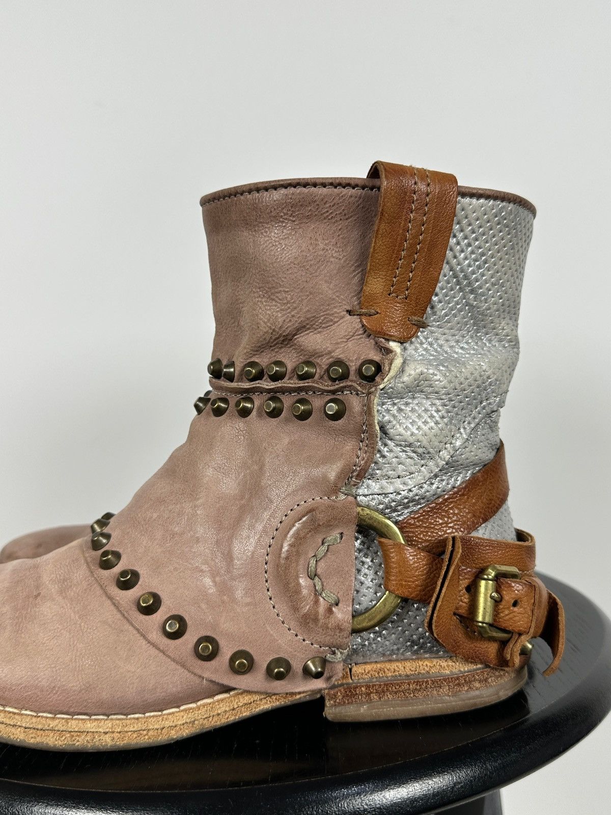 A.S.98 A.S.98. Leather Biker Ankle Studded Buckle Strap Boots Size US 6 / IT 36 - 15 Thumbnail