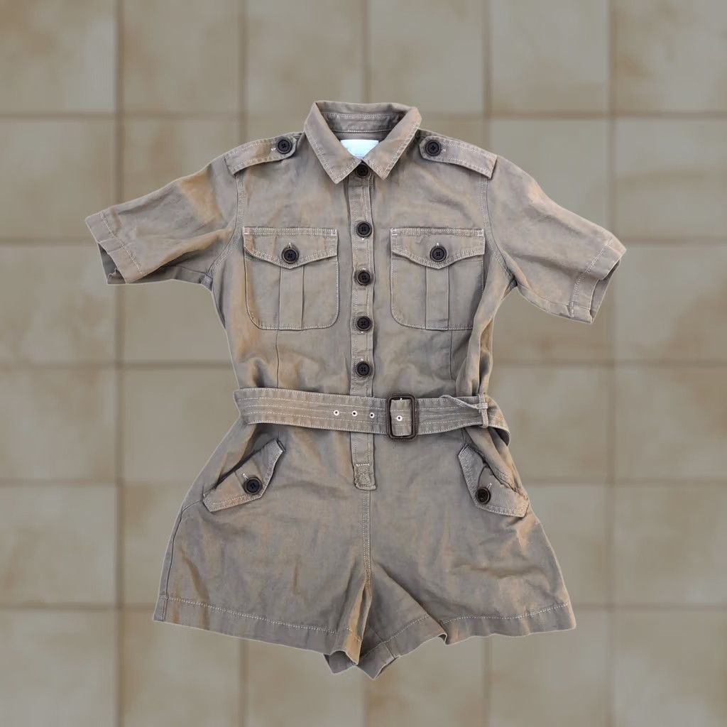 Banana Republic Banana Republic Romper One Piece Shorts Womens 2 Petite Military Army BR/HTG-S78 Brown 2P Petite Short Sleeve Solid Aesthetic Mens Womens Girls Boys Size 26" / US 2 / IT 38 - 1 Thumbnail
