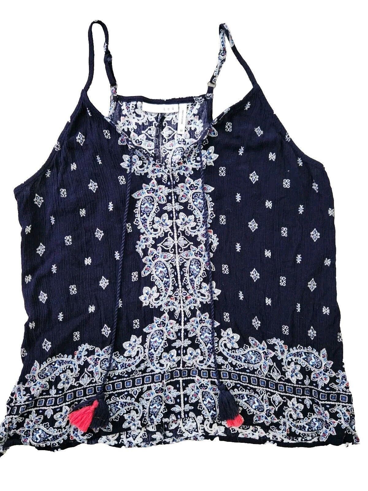 Designer Luq Tank Top Medium Boho Hippie Blue Tassled V Neck Size M / US 6-8 / IT 42-44 - 1 Thumbnail