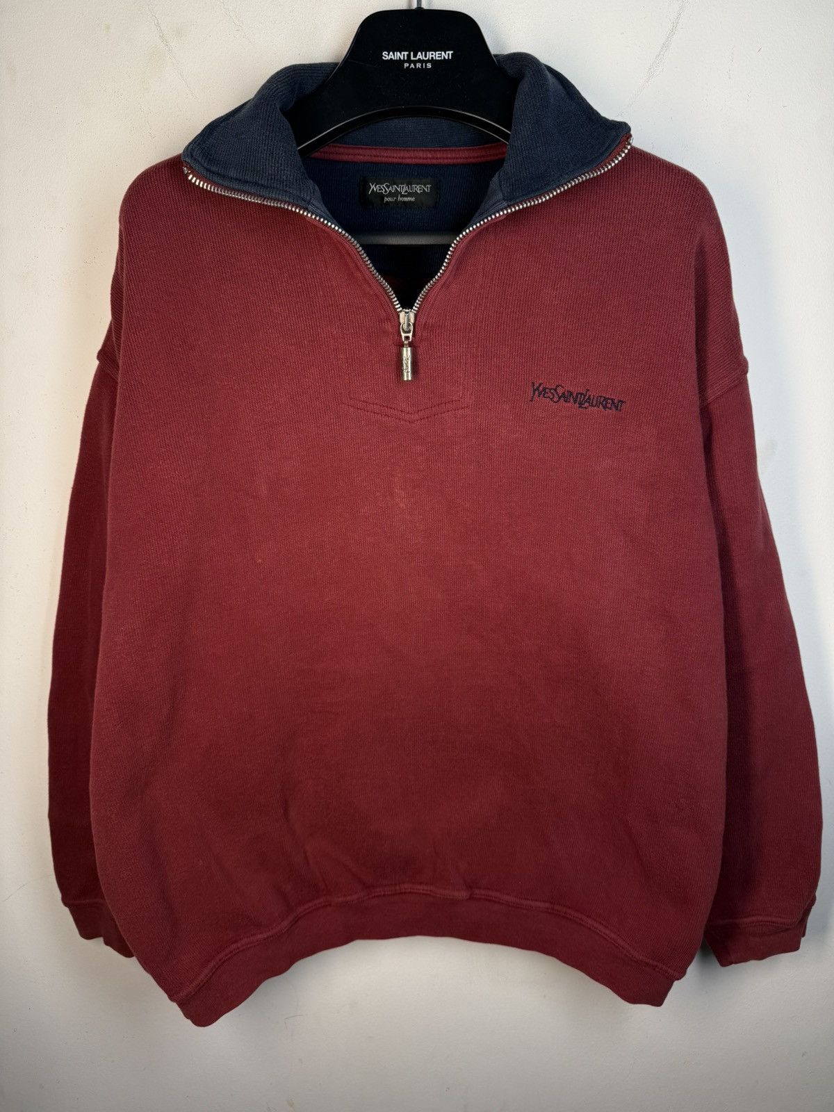 Yves Saint Laurent 90s YSL Sweatshirt 1/4 Quarter Zip Red Vintage Sweater Size US L / EU 52-54 / 3 - 2 Thumbnail