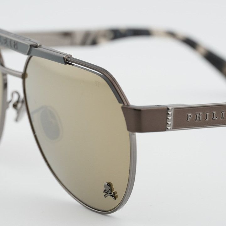 Philipp Plein Philipp Plein SPP073M 566G Sunglasses Grey Aviator Frame Size ONE SIZE - 3 Thumbnail