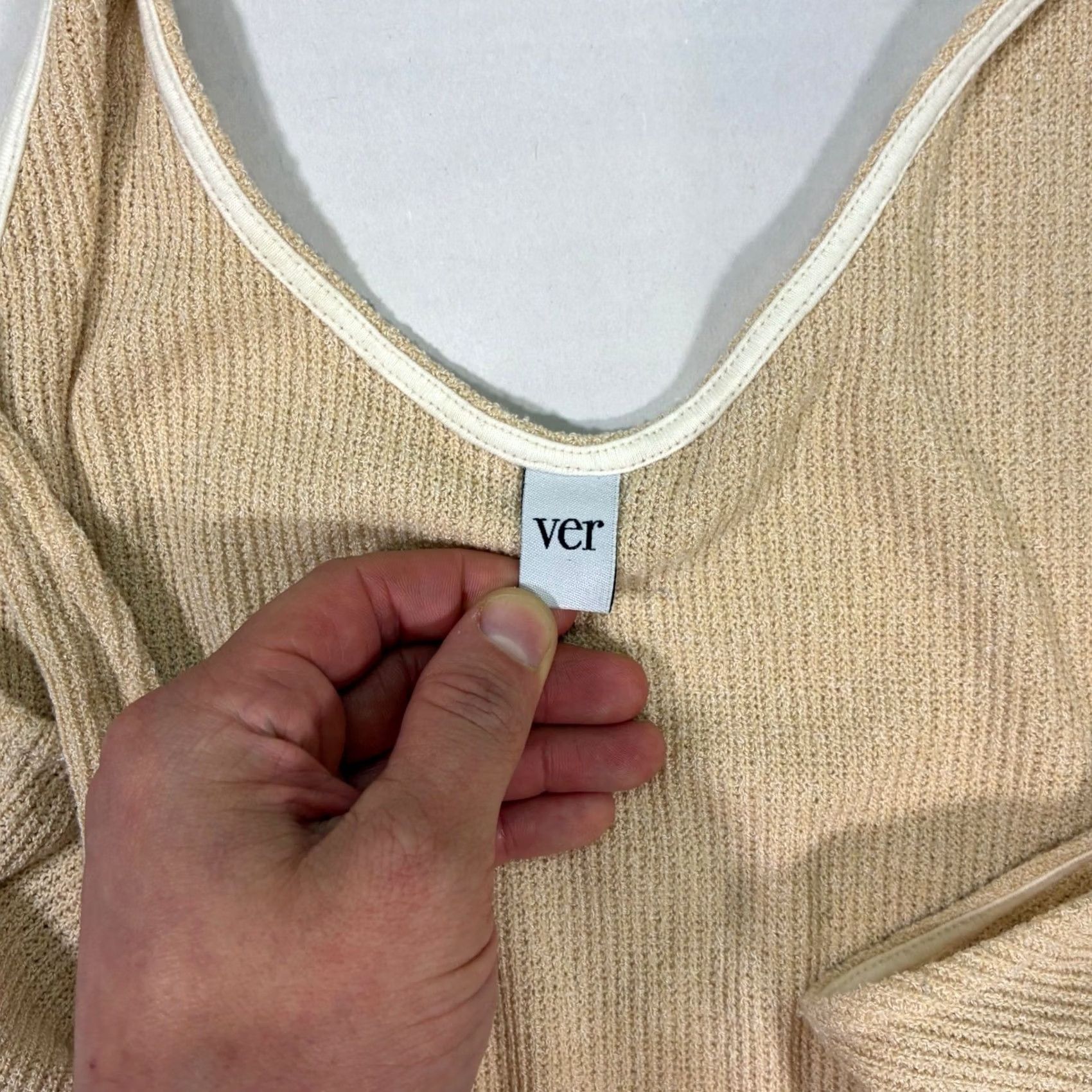 Vintage EUC VER Knit Maxi Dress Tank Style Beige Ribbed Drawstring Sides Slits XL Size XL / US 12-14 / IT 48-50 - 5 Thumbnail