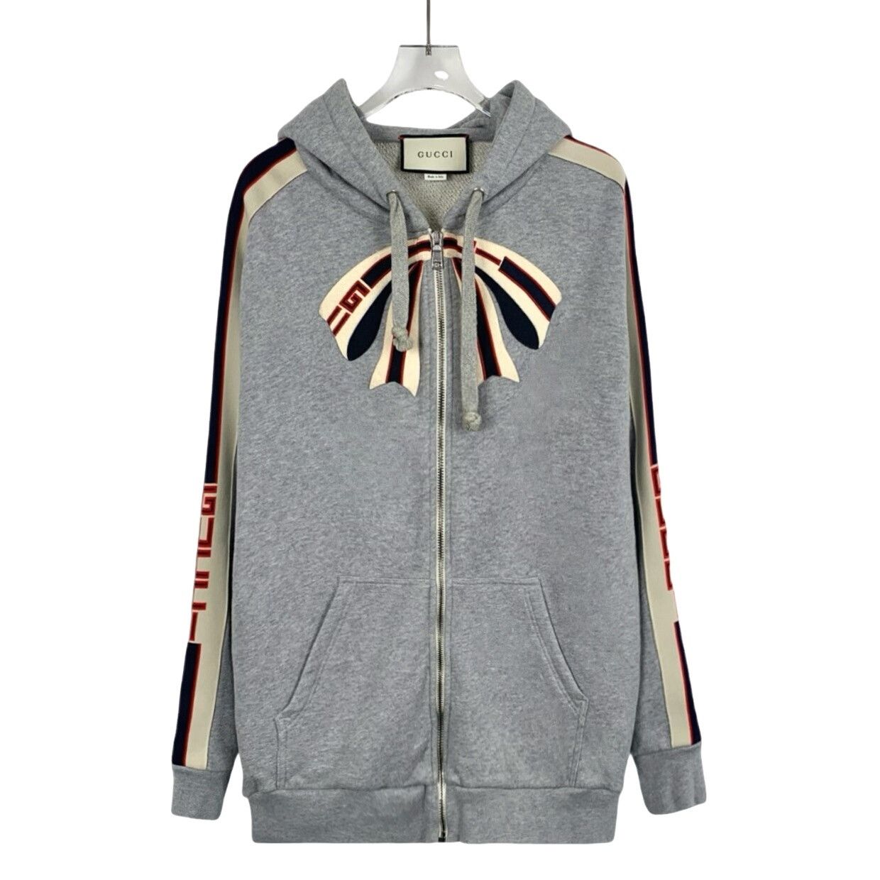 Gucci Gucci Bow Logo Zip-Up Hoodie Gray M Size US M / EU 48-50 / 2 - 1 Thumbnail