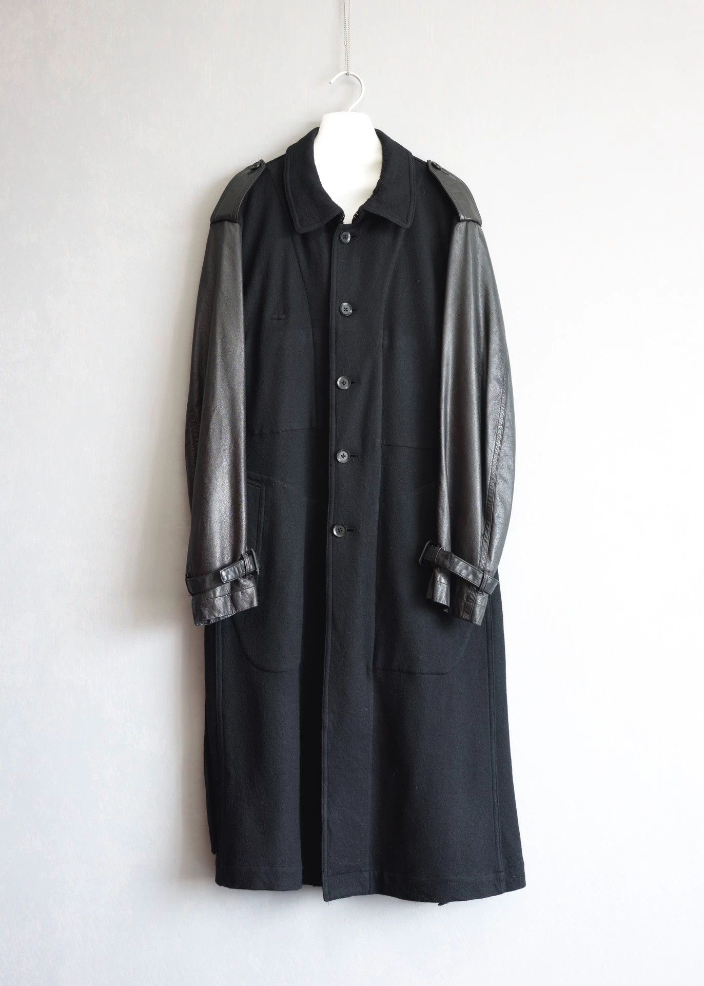 Yohji Yamamoto YohjiYamamoto12AWWoolCoatLeatherSleeves&WaistBelt Size US L / EU 52-54 / 3 - 1 Thumbnail