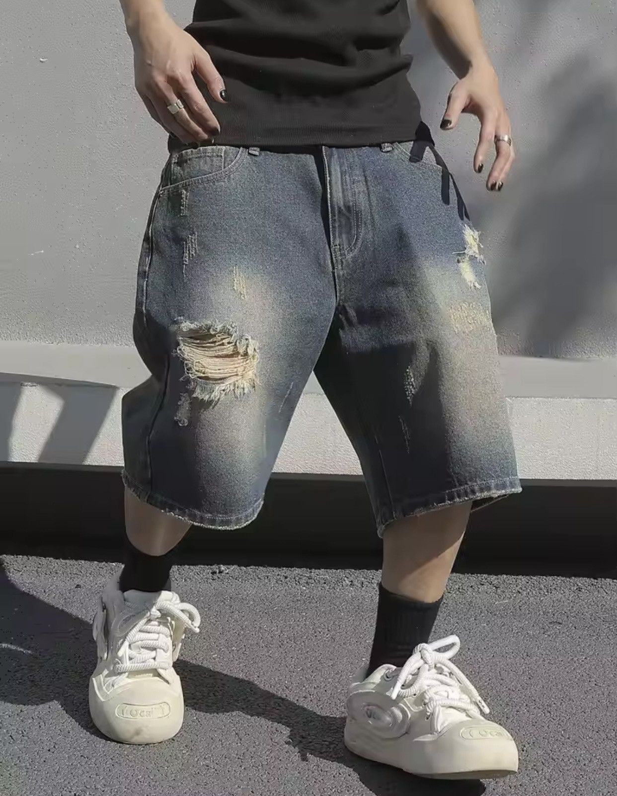 Denime × Jean Baggy Stretchy Denim Shorts Jeans Size US 40 / EU 56 - 5 Thumbnail