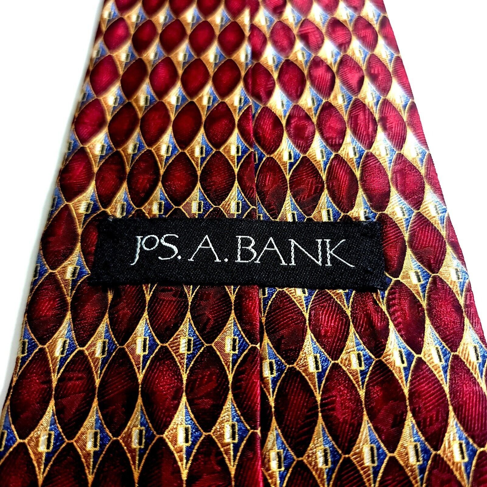 Jos. A. Bank Jos A Bank Red Tan Gray Geometric Jacquard Print Wide Silk T Size ONE SIZE - 3 Thumbnail
