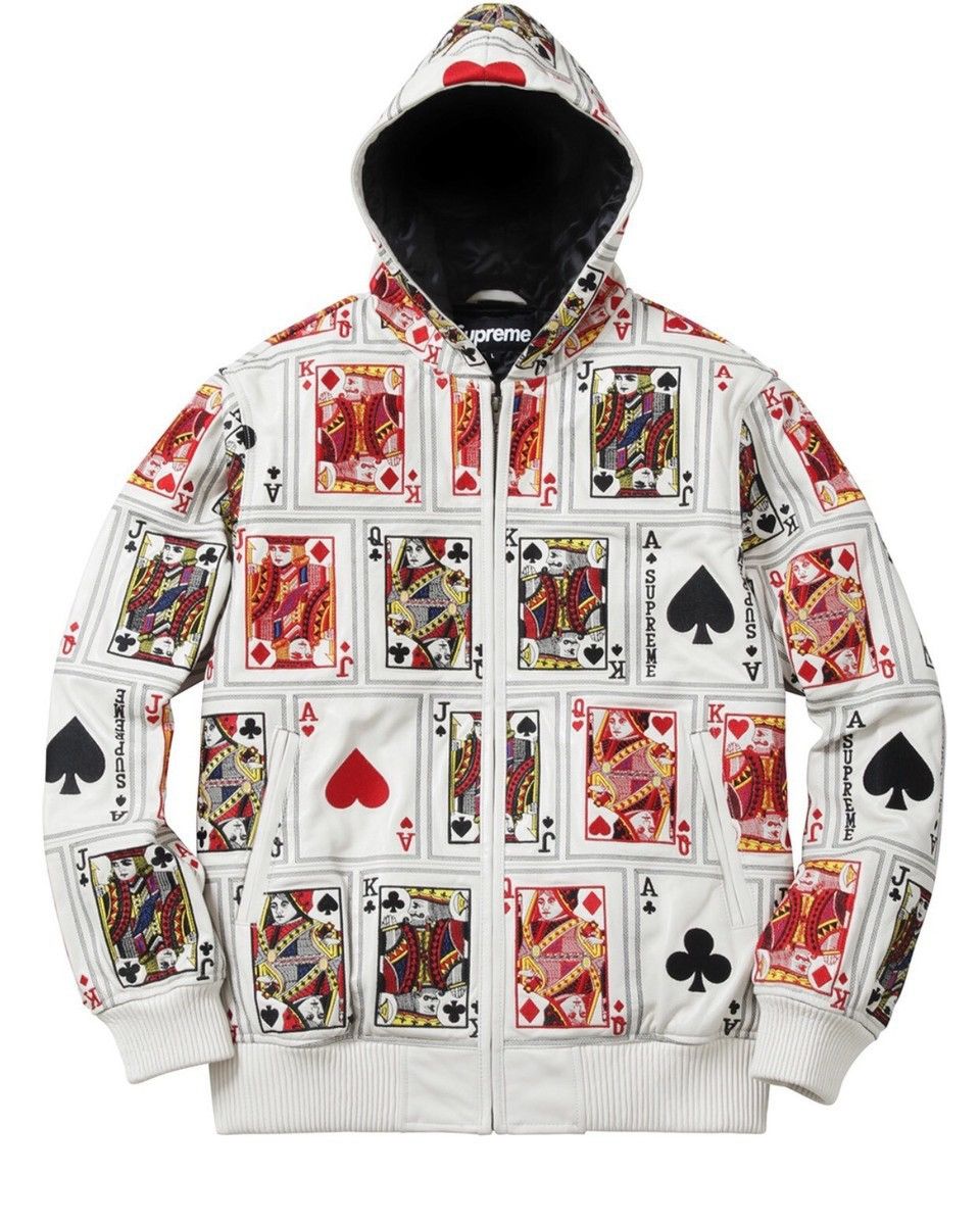 Supreme Supreme Court Cards Hooded Leather Jacket Size M NWT | Grailed