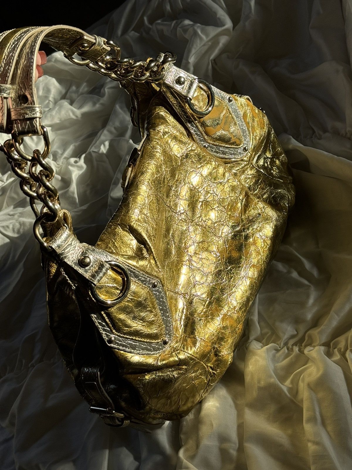 Grailed × Versace Versace Gold/Silver Leather Satchel Bag shoulder Y2K Rare Size ONE SIZE - 10 Thumbnail