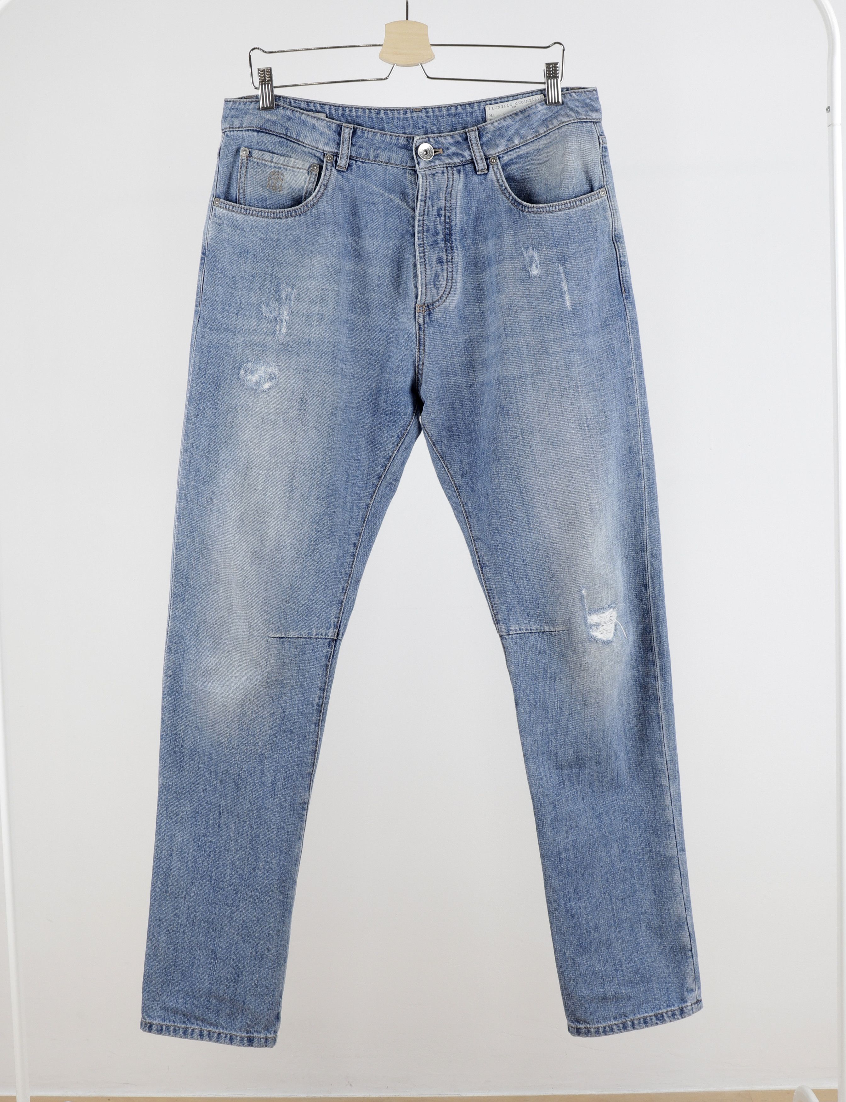 Brunello Cucinelli BRUNELLO CUCINELLI Size IT48 Distressed Blue Denim Jeans Size US 32 / EU 48 - 1 Thumbnail