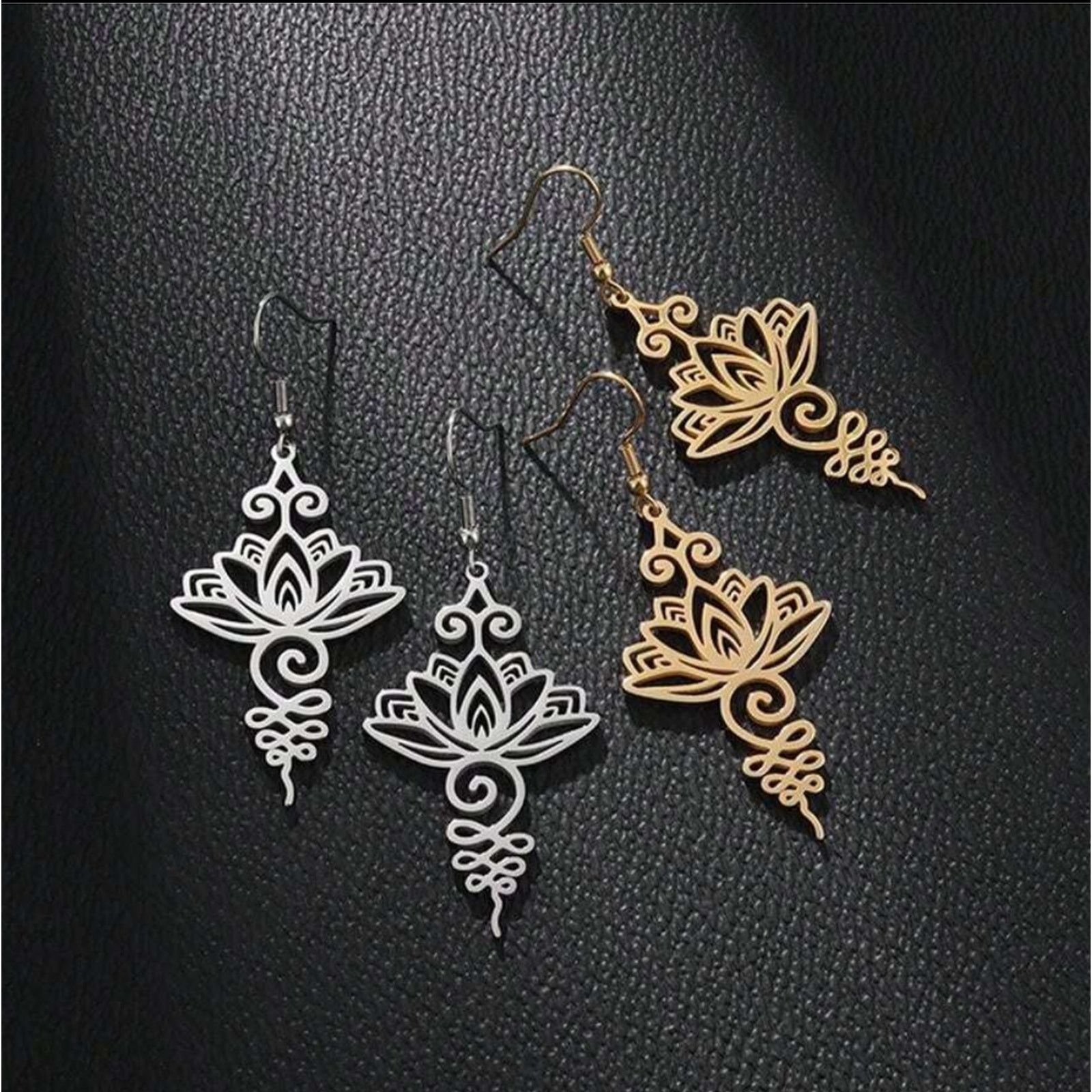 Other Goldtone Stainless Steel Lotus Earrings | Spiritual Zen New Size ONE SIZE - 5 Thumbnail