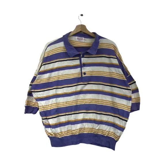 United Colors Of Benetton Vtg UNITED COLORS BENETTON Striped Henley Sweatshirt Sweater Size XL / US 12-14 / IT 48-50 - 1 Thumbnail