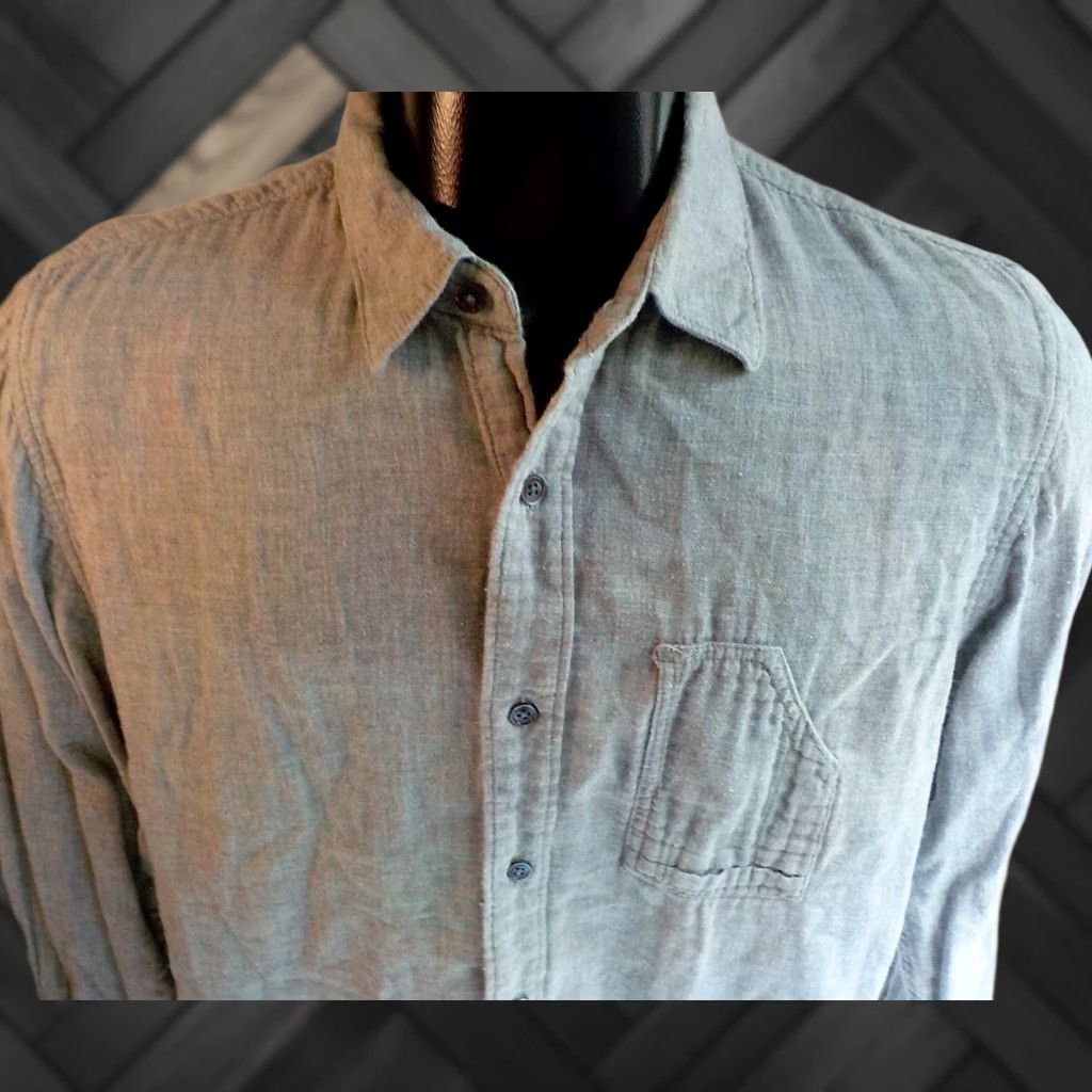 Penn PENNY STOCK The Union Penny LS Button Front Shirt Gray Large 100% Cotton Men Button-Up Shirt Mens Size US L / EU 52-54 / 3 - 1 Thumbnail