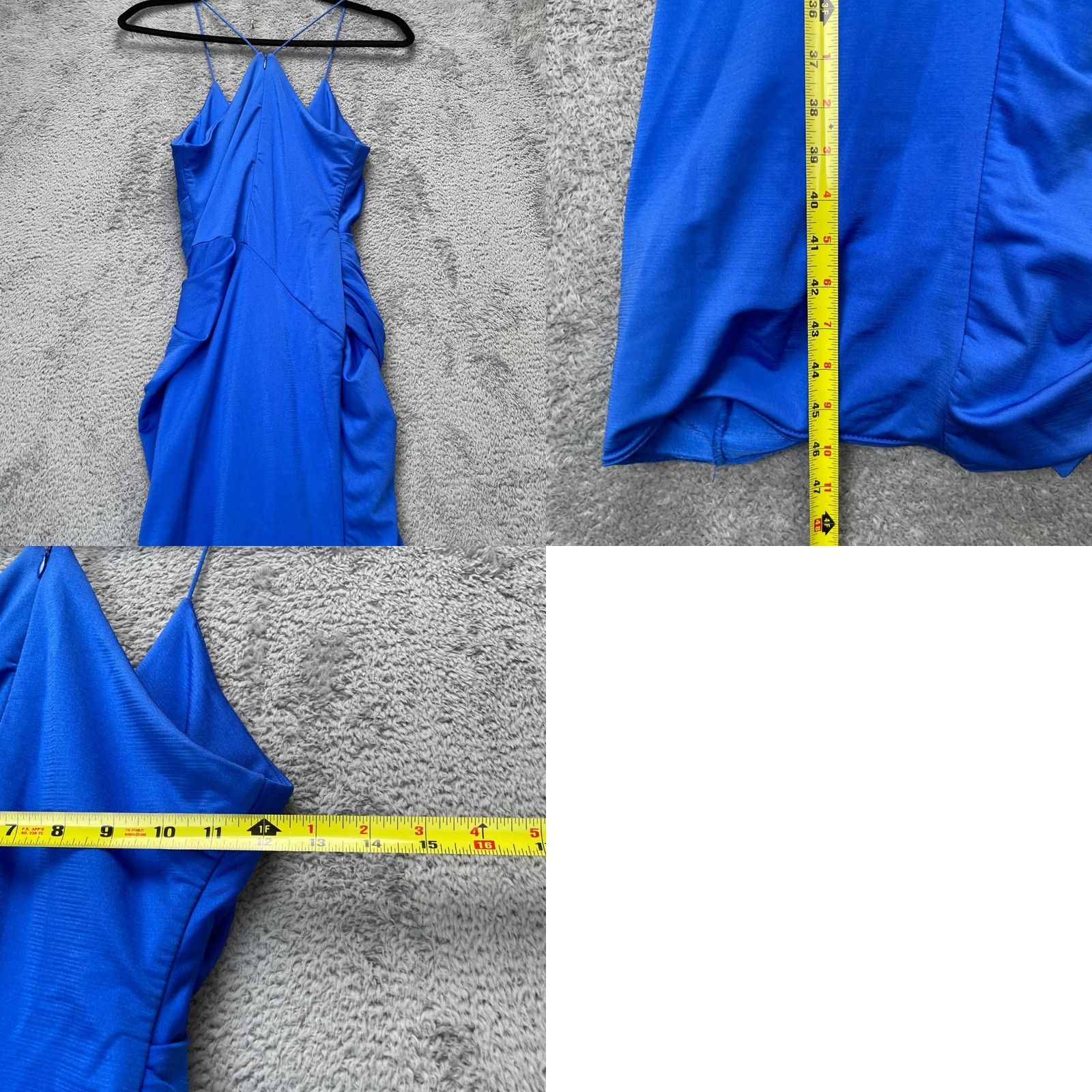 Vintage SHEIKE Dress Womens 10 Blue Bodycon Stretch Spaghetti Strap Surplice Neck Lined Size L / US 10 / IT 46 - 8 Thumbnail