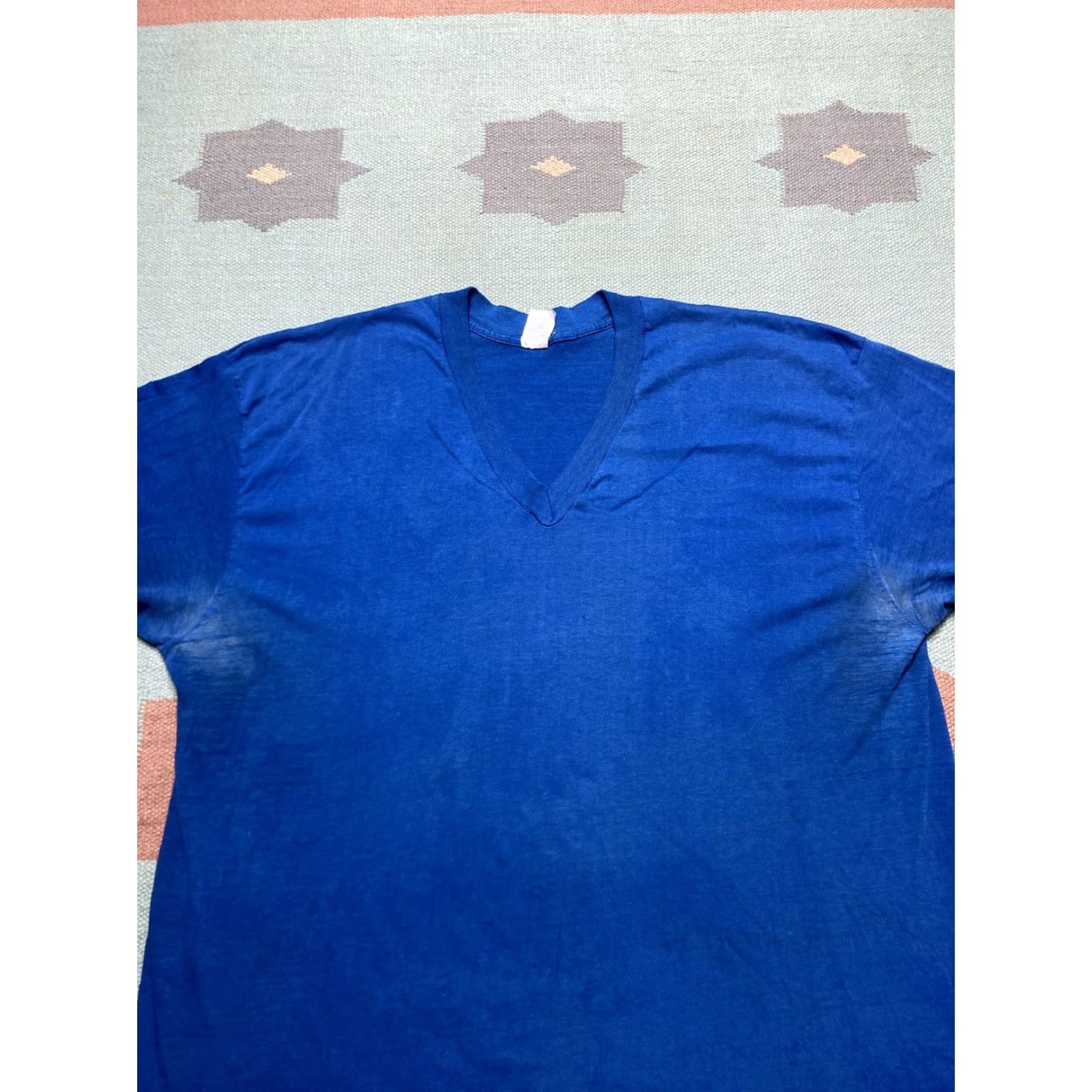 Vintage VINTAGE Healthknit T-Shirt V-Neck Shirt Men 4XL Blue 1980s Distressed Thin Soft Blank Size US XXL / EU 58 / 5 - 5 Thumbnail