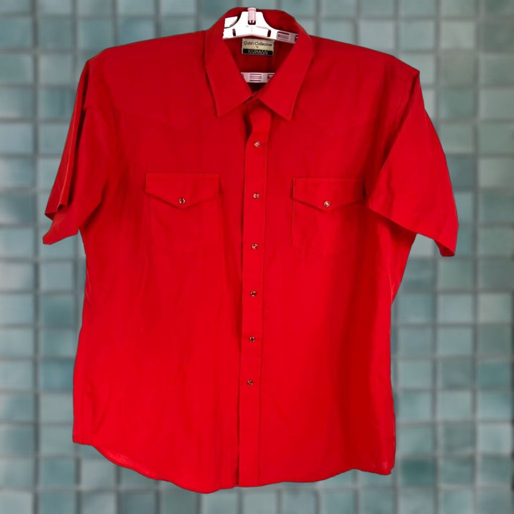 Armani VINTAGE Karman Western Pearl Snap Button-Up Shirt Mens XL Red Short Sleeve Size US XL / EU 56 / 4 - 1 Thumbnail