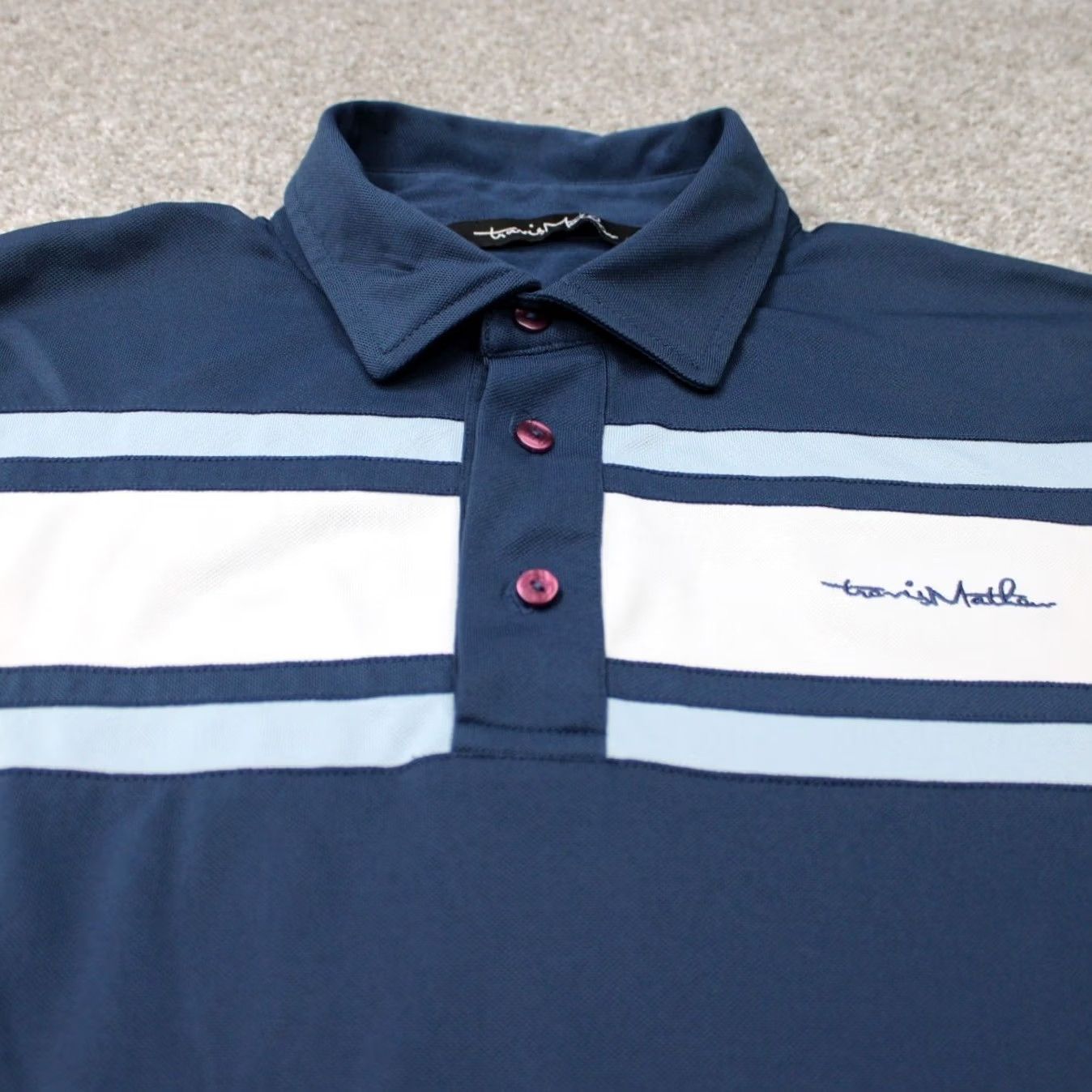 TravisMathew Travis Mathew Polo Shirt Mens Medium Blue Pique Short Sleeve Stretch Knit Polyester Cotton Blend Regular Fit Golf Polo Size US M / EU 48-50 / 2 - 4 Thumbnail