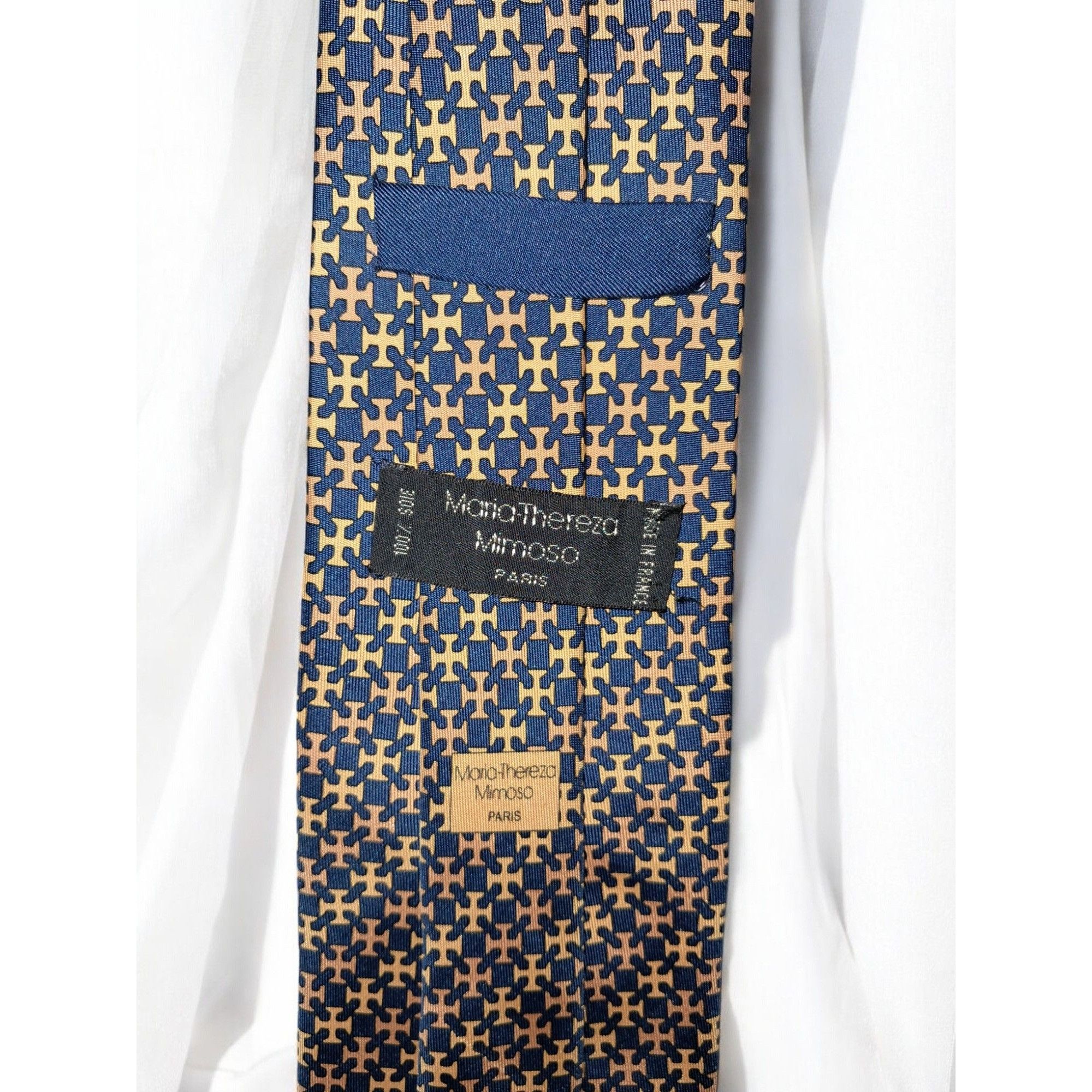 Designer Maria - Thereza Mimoso Geometric Pattern 100% Silk Tie Navy Size ONE SIZE - 5 Thumbnail