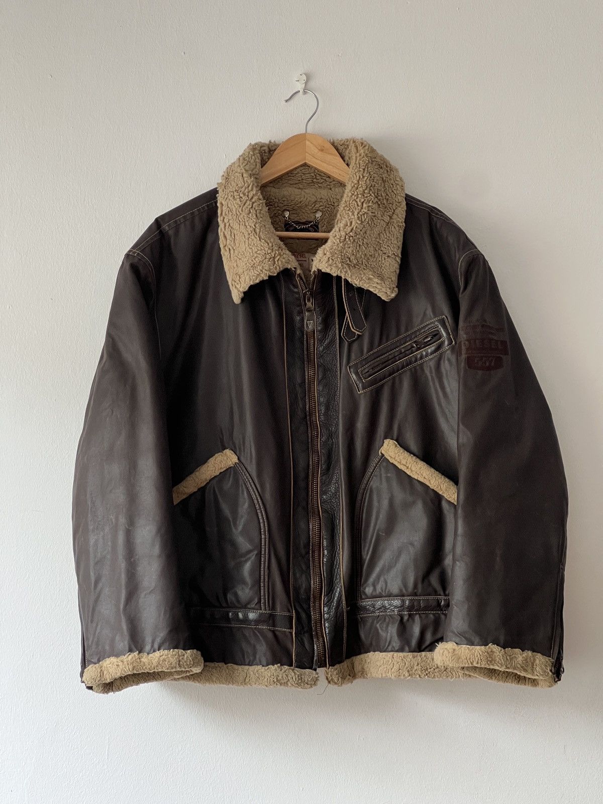Diesel × Japanese Brand × Vintage Diesel DMB 1955 Vintage Waxed Cotton & Shearling Jacket Size US XL / EU 56 / 4 - 2 Thumbnail