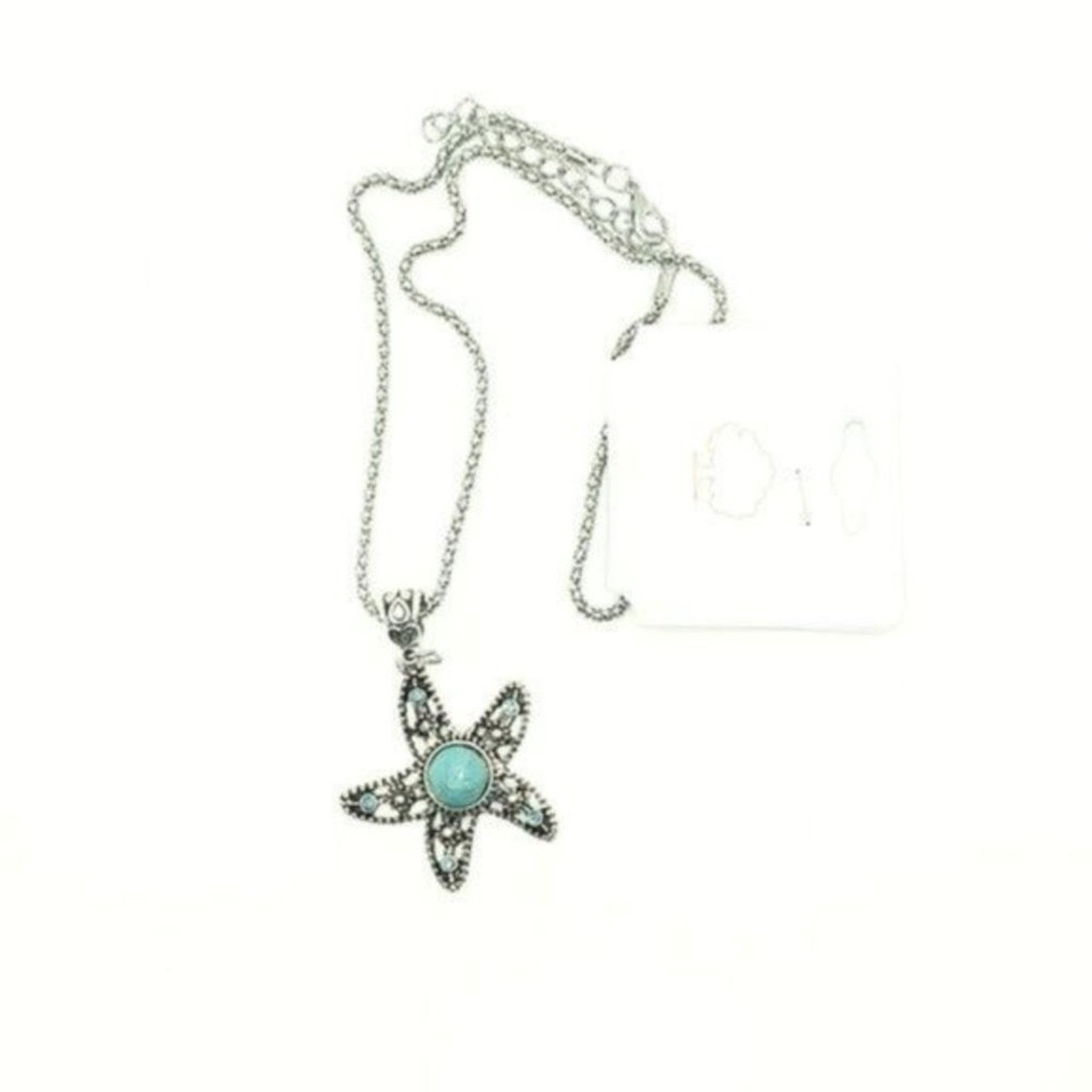 Handmade Silver-Tone Turquoise Starfish Necklace Size ONE SIZE - 2 Thumbnail