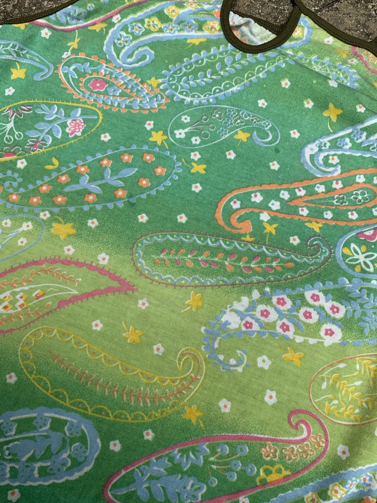 Japanese Brand y2k Green Floral Paisley Graphic Cross Neck Tank Top Size S / US 4 / IT 40 - 4 Thumbnail