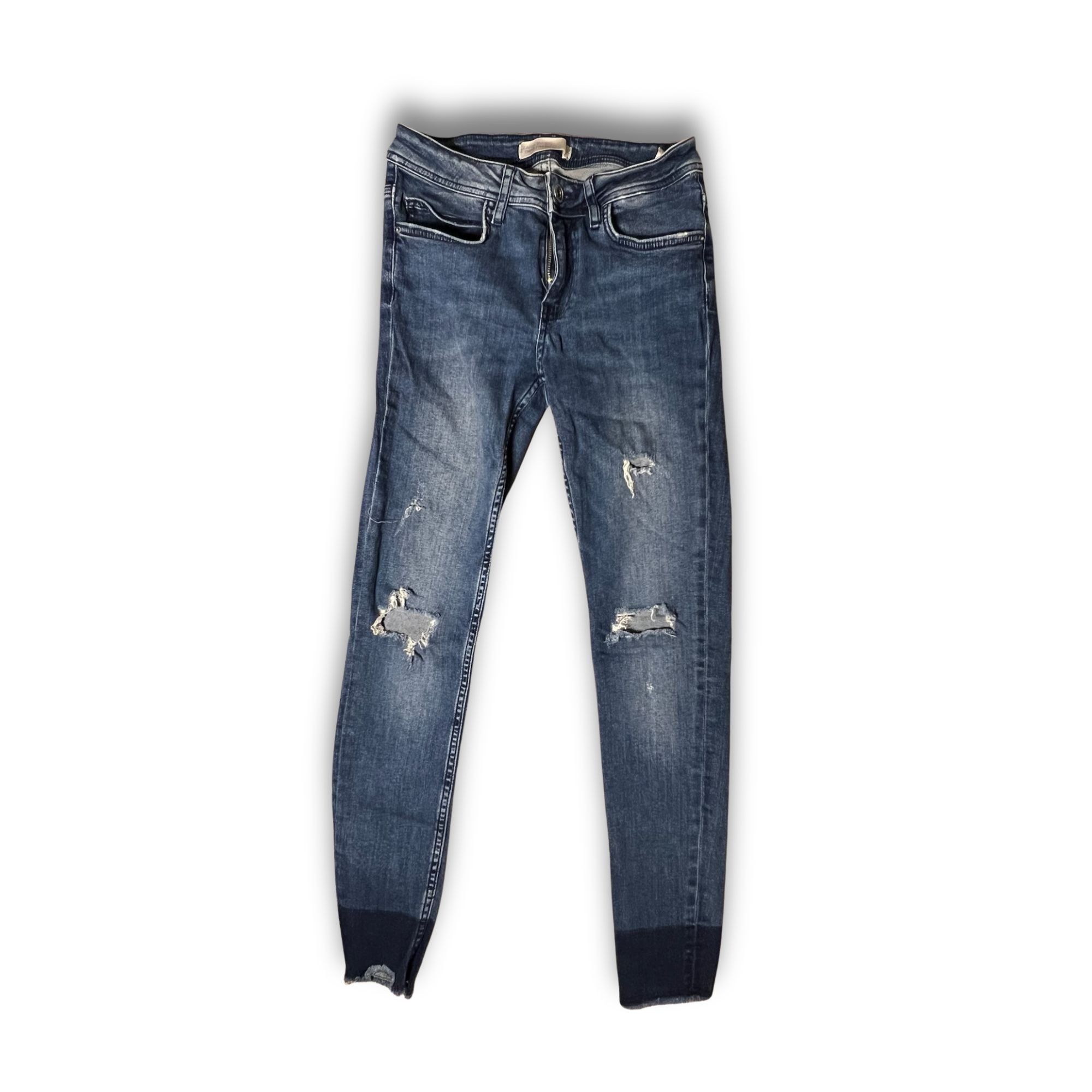 Zara Zara Basic 7195 Ripped Denim Jeans US 0 Blue Distressed Casu Size 27" / US 4 / IT 40 - 2 Thumbnail
