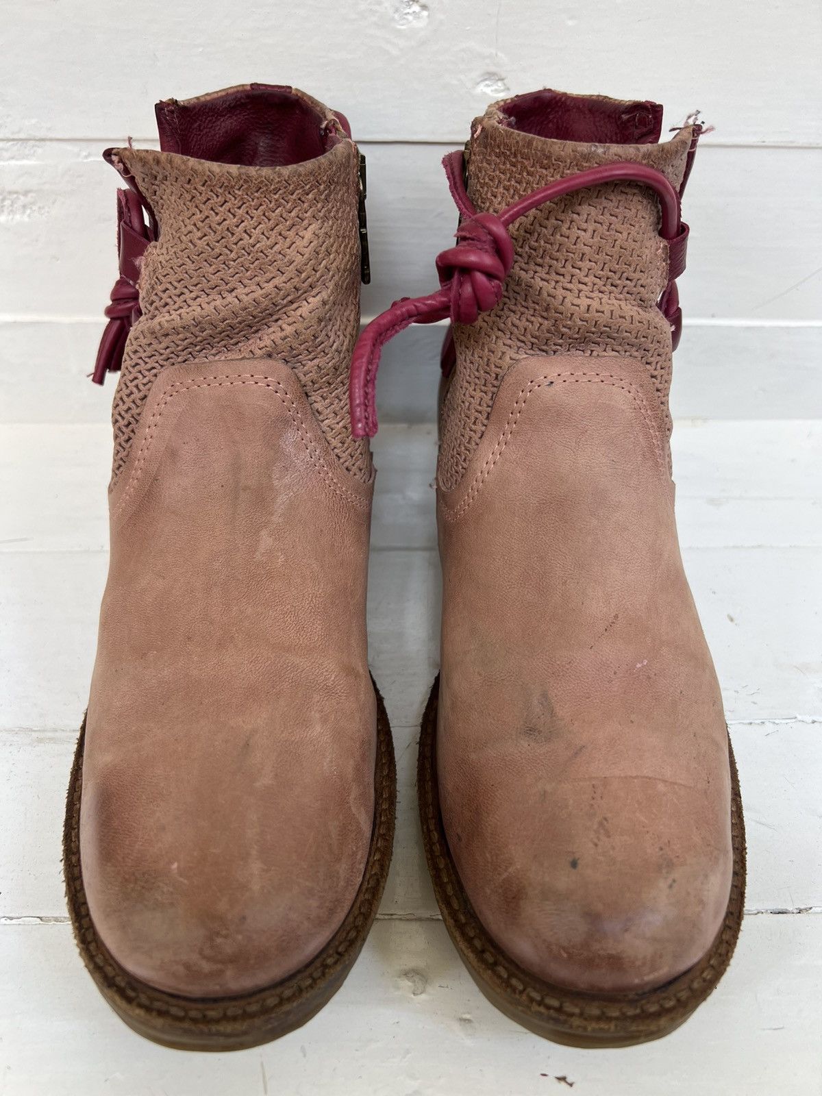 A.S.98 Airstep AS98 Beige Leather Boho Biker Ankle Boots Size US 8 / IT 38 - 5 Thumbnail
