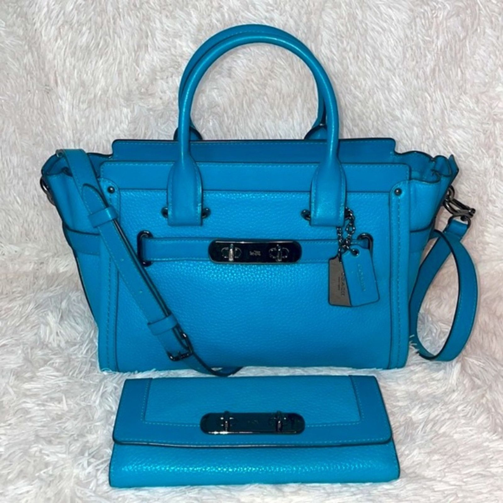 Coach Coach Swagger 27 Satchel Crossbody + Wallet Set Turquoise Size ONE SIZE - 1 Thumbnail