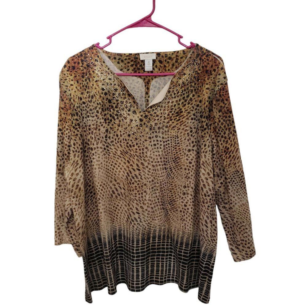 Chicos CT1183 Chicos Animal Print V-neck Blouse with Crystals 4/XXL Size XXL / US 16-18 / IT 52-54 - 1 Thumbnail