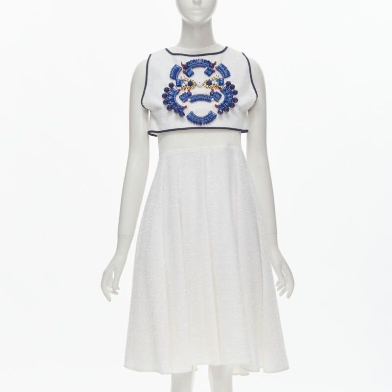 Other KIRSTY WARD white metallic tinsel blue wire bead embellished dress UK10 M Size M / US 6-8 / IT 42-44 - 1 Thumbnail