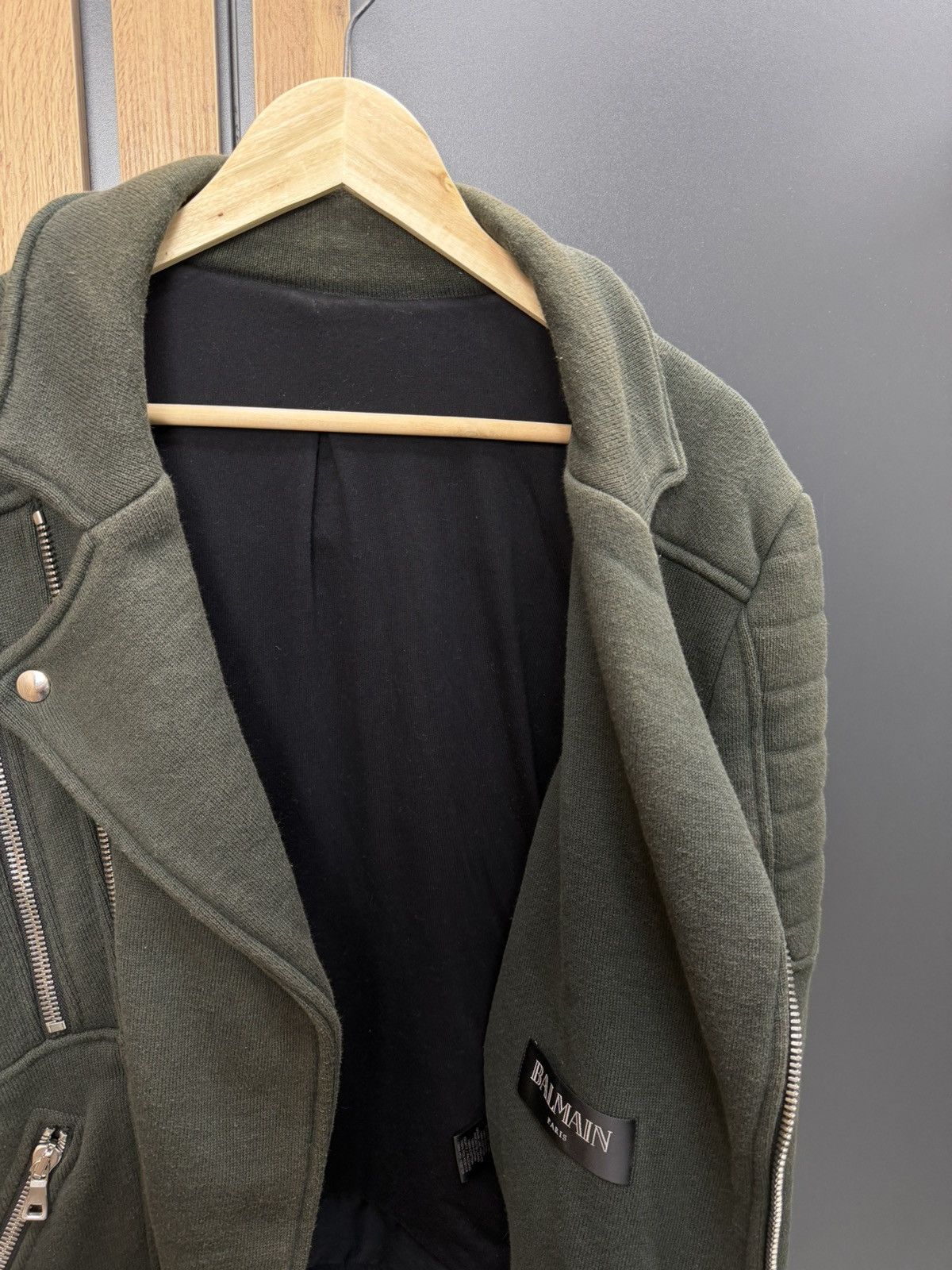 Balmain Balmain Biker Zip Jacket Faded Olive Size L Size US L / EU 52-54 / 3 - 8 Thumbnail