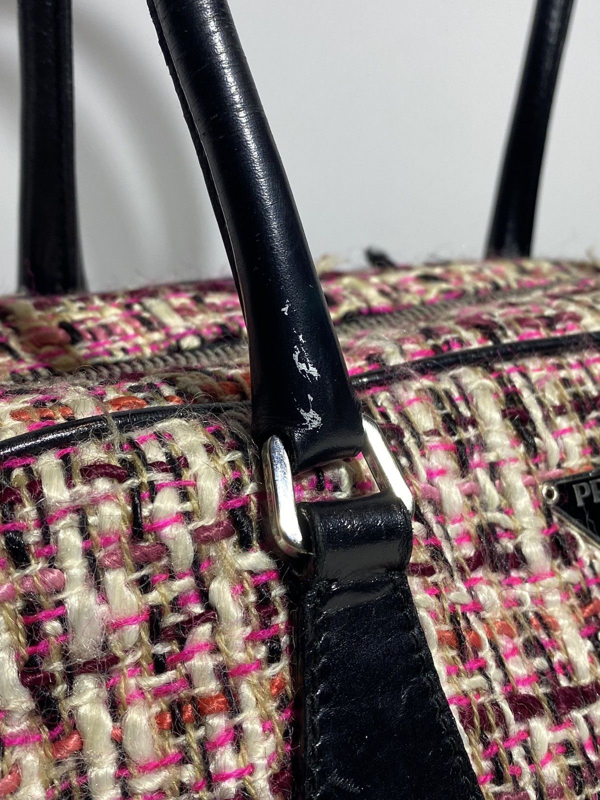 Prada Prada Boston Bag Triangle Logo Plate Tweed Size ONE SIZE - 10 Thumbnail