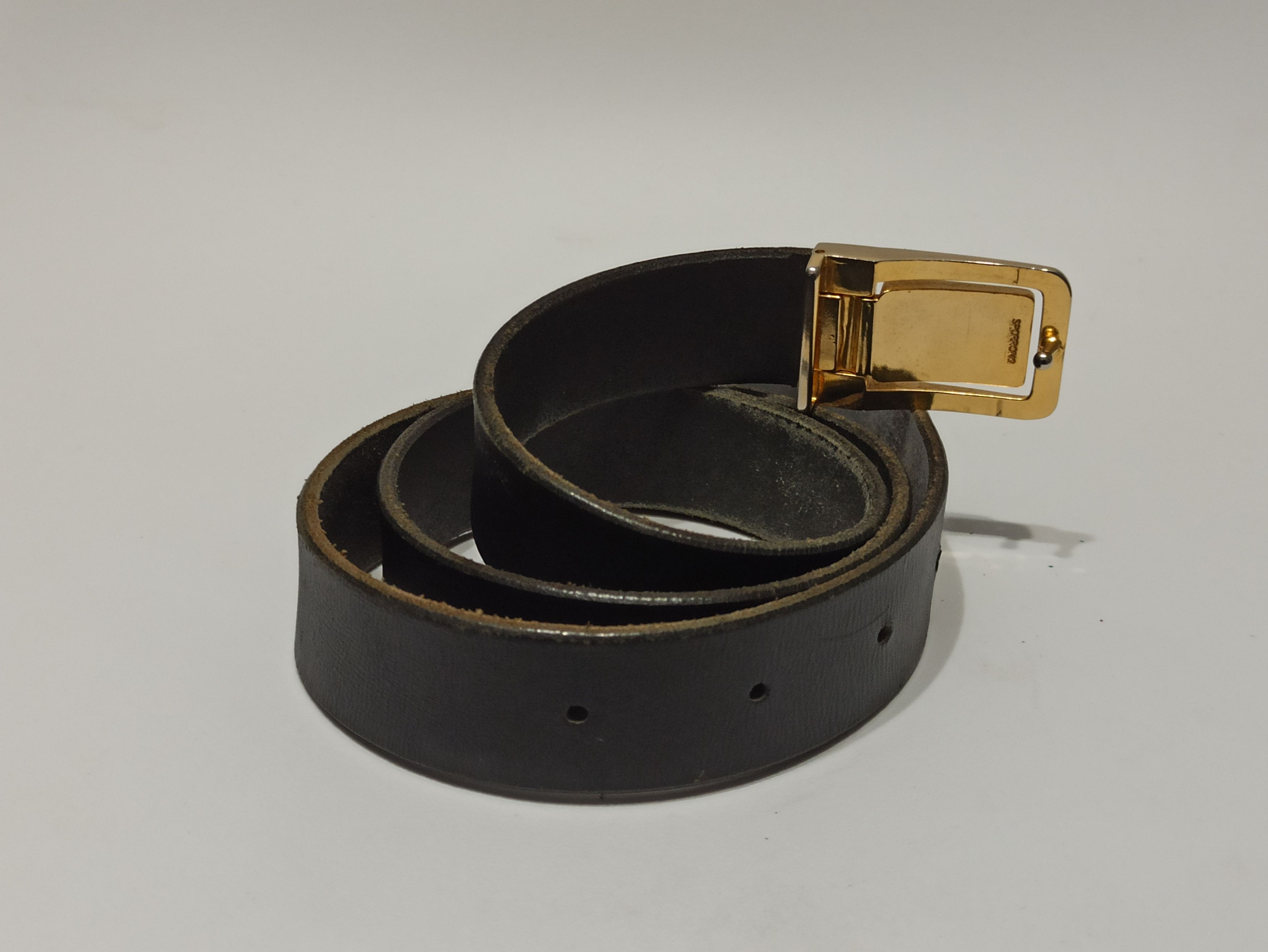 Designer × Leather × Vintage Sporrong Vintage Black Leather Belt with Gold-Toned Buckle Size ONE SIZE - 3 Thumbnail