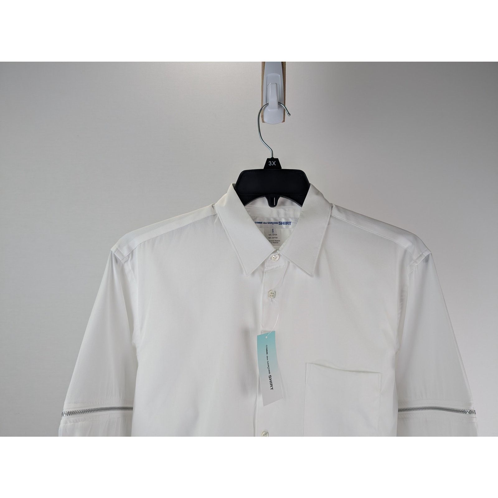 Comme des Garcons o1rshd1 Zip Sleeve Detail White Button Up Shirt in White Size US S / EU 44-46 / 1 - 2 Thumbnail