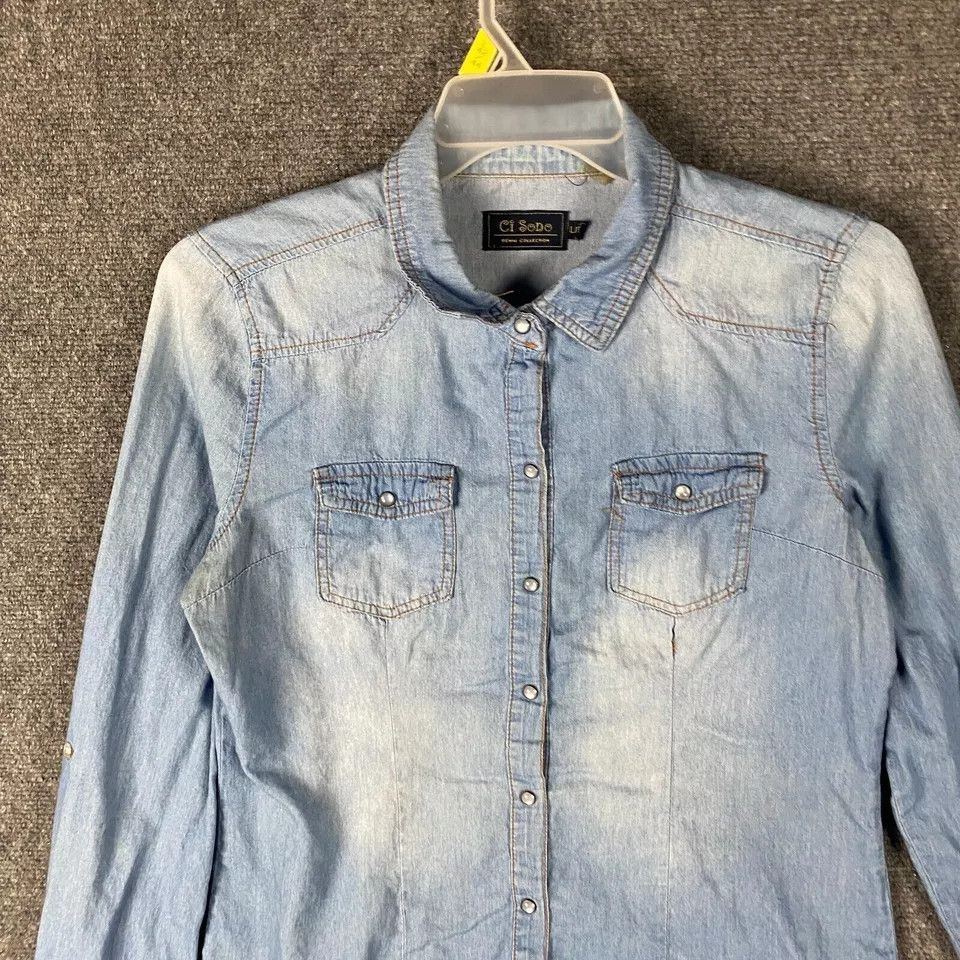 Other Ci Sono Pearl Snap Top Women's Large Long Sleeve Cotton L Size L / US 10 / IT 46 - 2 Thumbnail