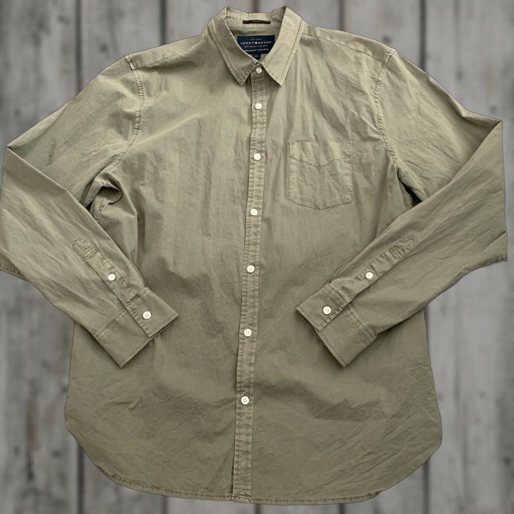Lucky Brand LUCKY Brand Shirt Mens Large Green Slim Fit Saturday Stretch Casual Button Up Size US L / EU 52-54 / 3 - 1 Thumbnail