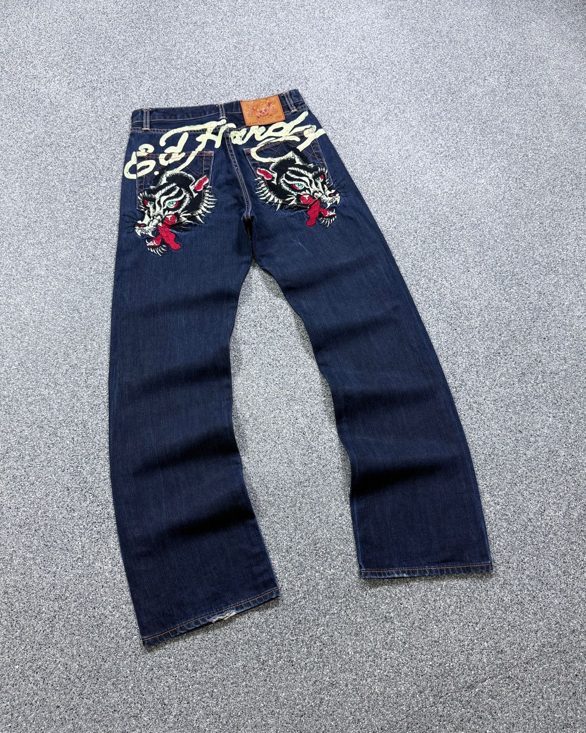 Ed Hardy Rare VTG Ed Hardy Wolf Embroidery Flare Jeans Size US 31 - 2 Thumbnail