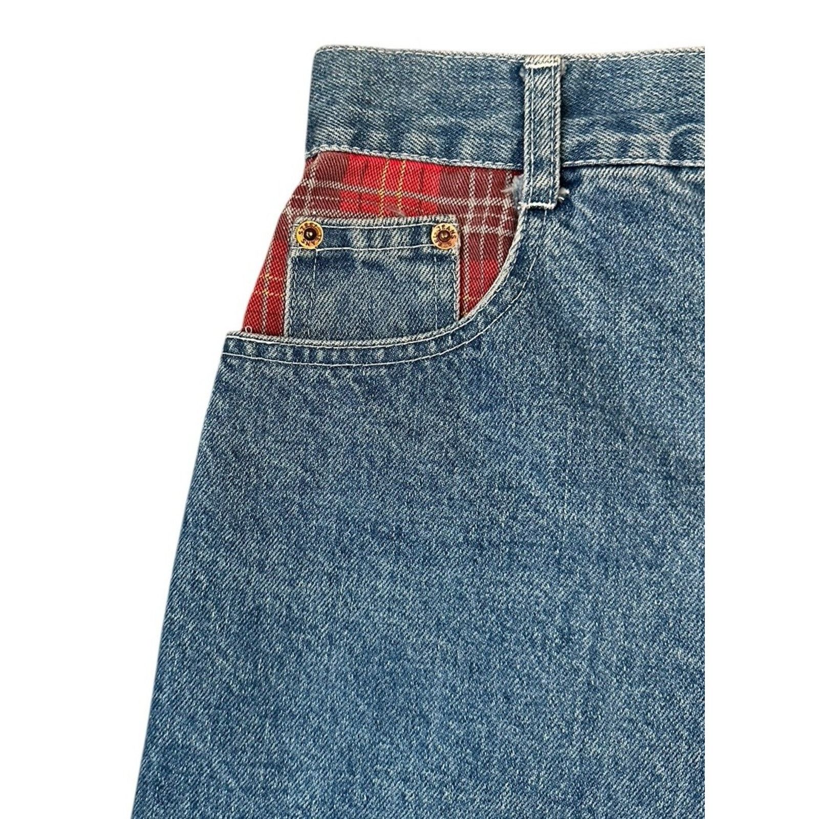 Other Vtg 90s Y2K Steel Denim Jean Shorts Plaid Pockets High Rise Size 26" / US 2 / IT 38 - 4 Thumbnail