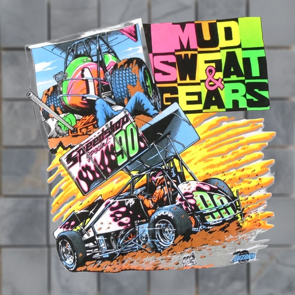 Fruit Of The Loom VINTAGE 80s SPRINT CAR RACING T-Shirt S/M MUD SWEAT GEARS single stitch cartoon Fruit of the Loom Cotton Men Size US S / EU 44-46 / 1 - 1 Thumbnail