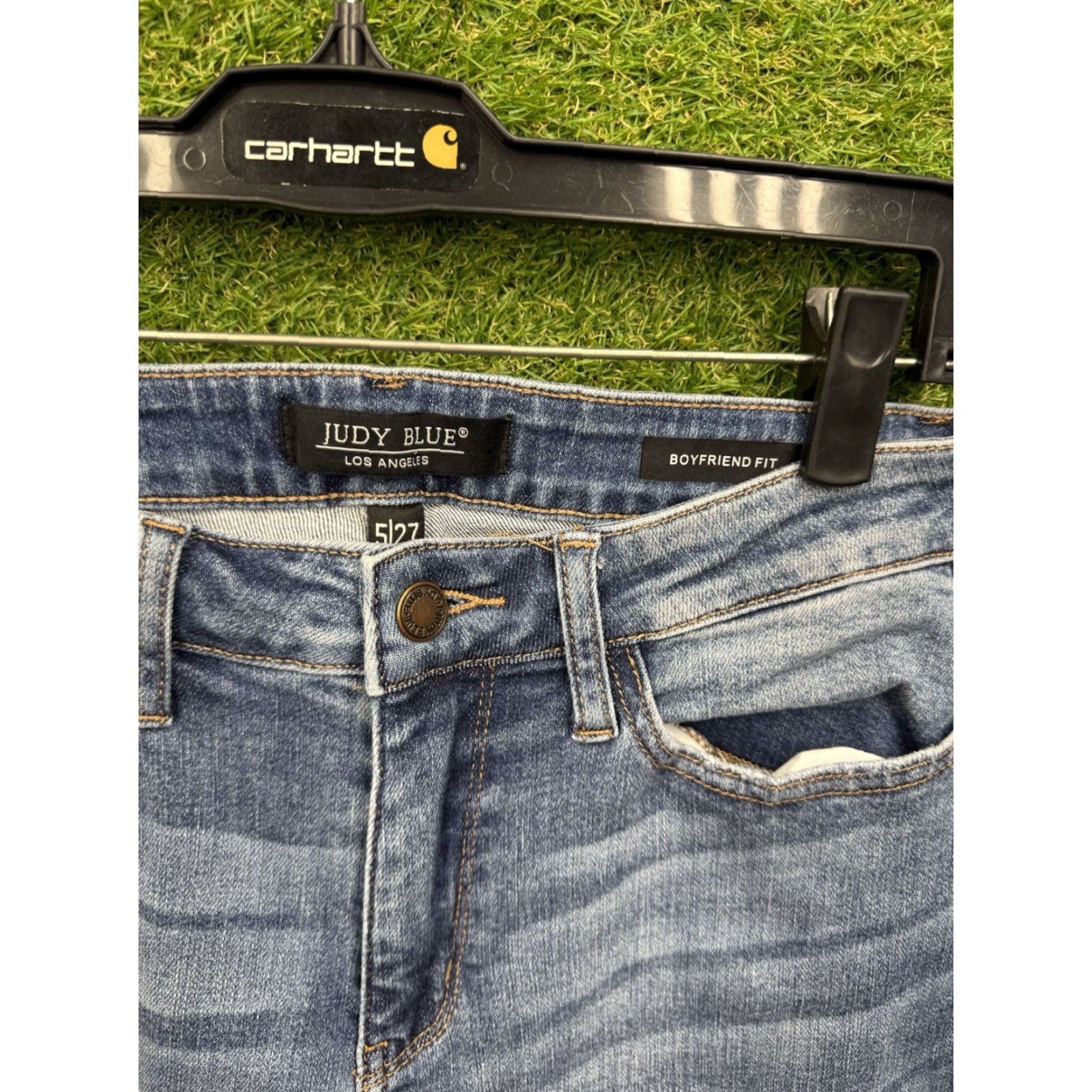 Denime Judy Blue Jeans Womens Boyfriend Fit Medium Wash Denim JB88706 5/27 Stretch Distressed Pockets Zipper Button Regular Size 27 Blue Jeans Women Womens Size 27" / US 4 / IT 40 - 4 Thumbnail