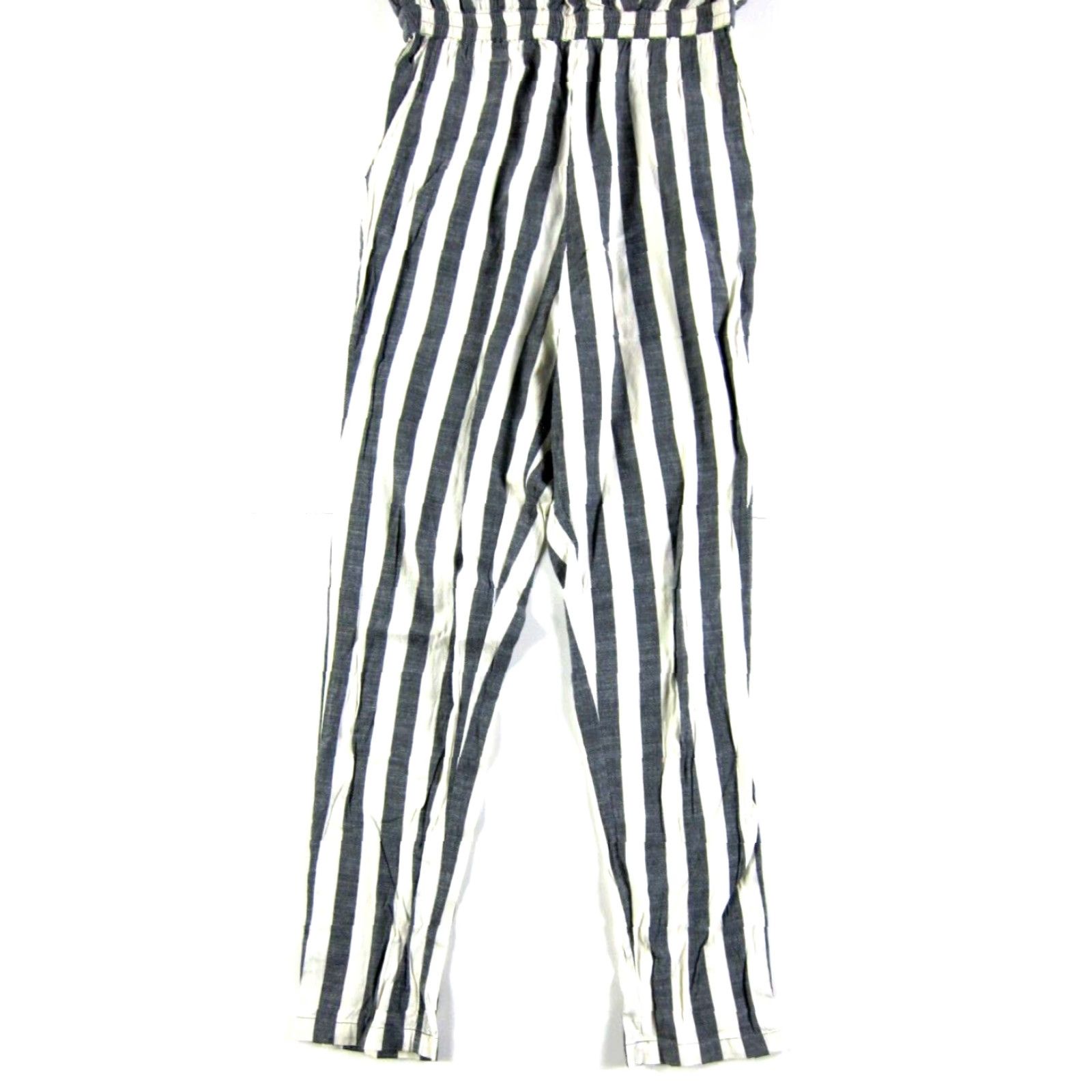 Vintage ICHI Jumpsuit Women 34/6 Grey Stripe Pocket Cap Sleeve V-Neck Cotton Rayon Size 28" / US 6 / IT 42 - 7 Thumbnail