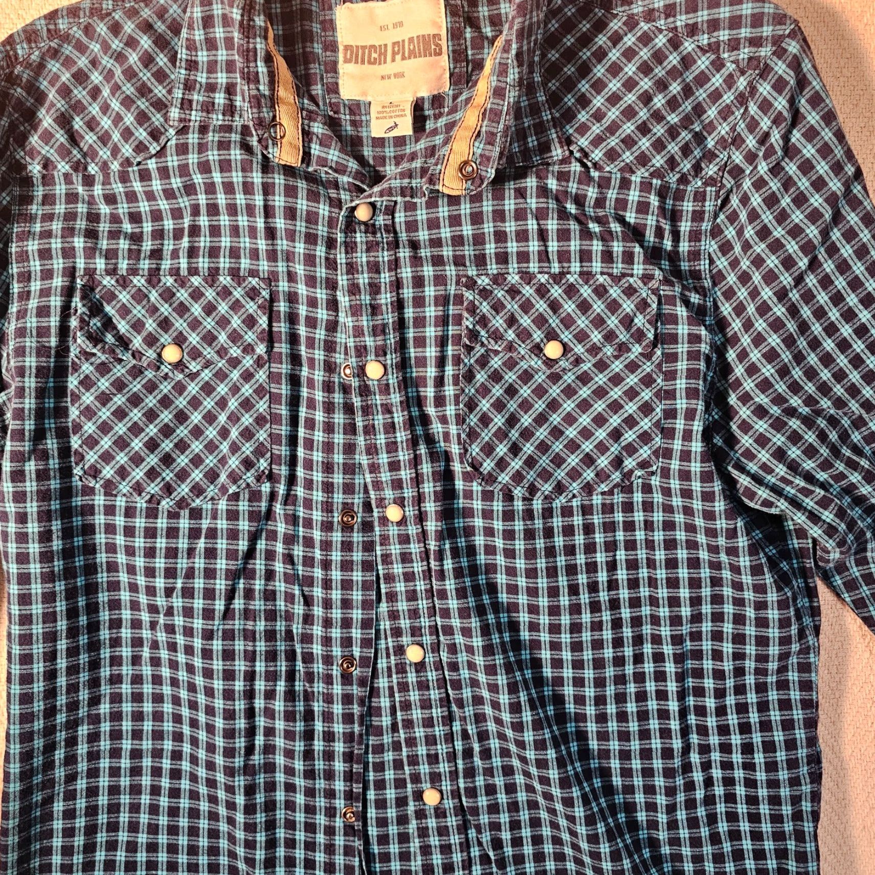 Vintage Ditch Plains Button-Up Shirt Men's Large Blue Green Plaid Cotton Long Sleeve Classic Western Size US L / EU 52-54 / 3 - 3 Thumbnail