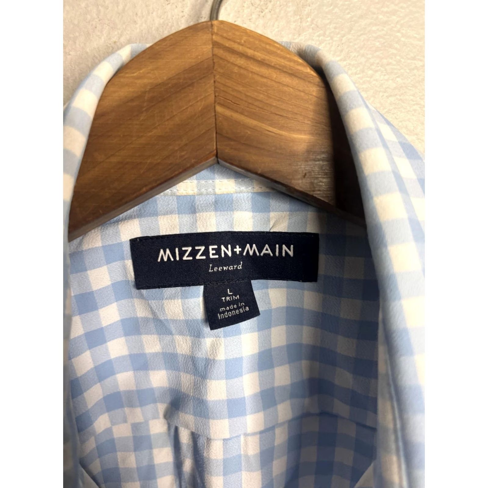 Mizzen+Main Mizzen+Main Leeward Dress Shirt Mens Large Blue White Gingham Trim Performance Shirt Size 40R - 3 Thumbnail