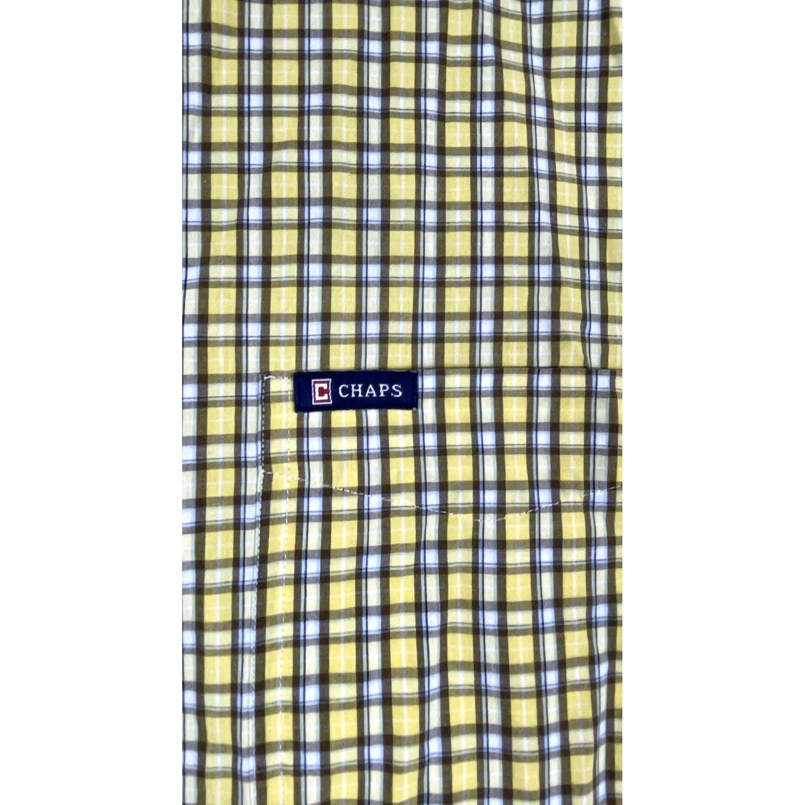 Chaps Chaps Shirt Mens XL Yellow Brown Plaid Button Down Short Sleeve Easy Care Logo Size US XL / EU 56 / 4 - 2 Thumbnail