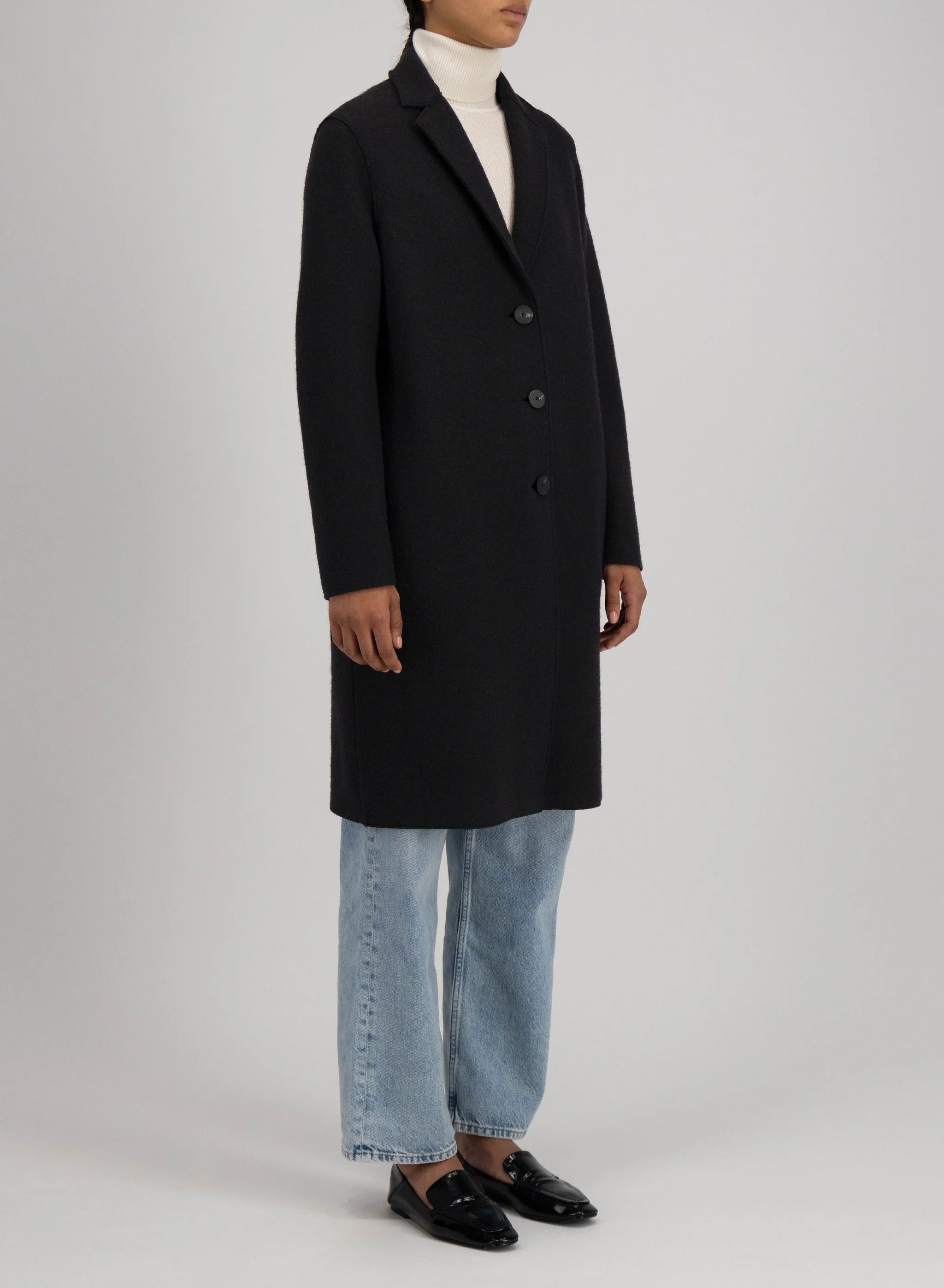 Harris Wharf London o1s22i1n1024 Single-Breasted Wool Boiled Coat in Black Size M / US 6-8 / IT 42-44 - 4 Thumbnail