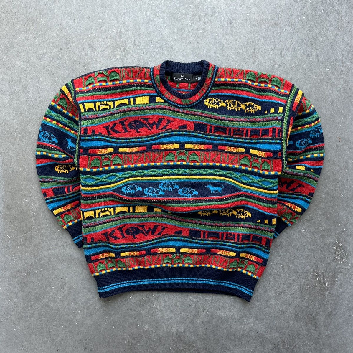 image of Crazy Vintage Coogi Style Sweater 3D Knit Pattern Multicolor, Men's (Size Large)
