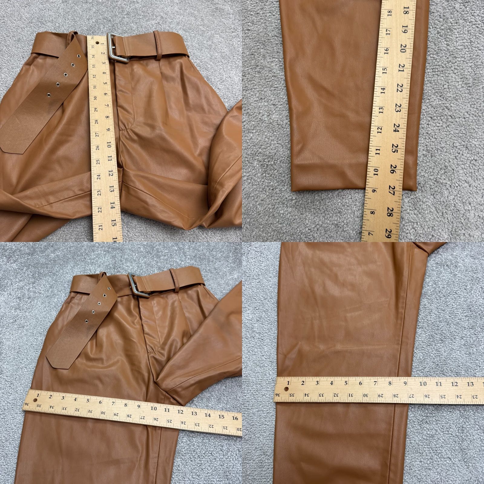 Zara Zara Faux Leather Belted High Rise Paperbag Trousers Womens Small Brown W26 Pants Size 28" / US 6 / IT 42 - 9 Thumbnail