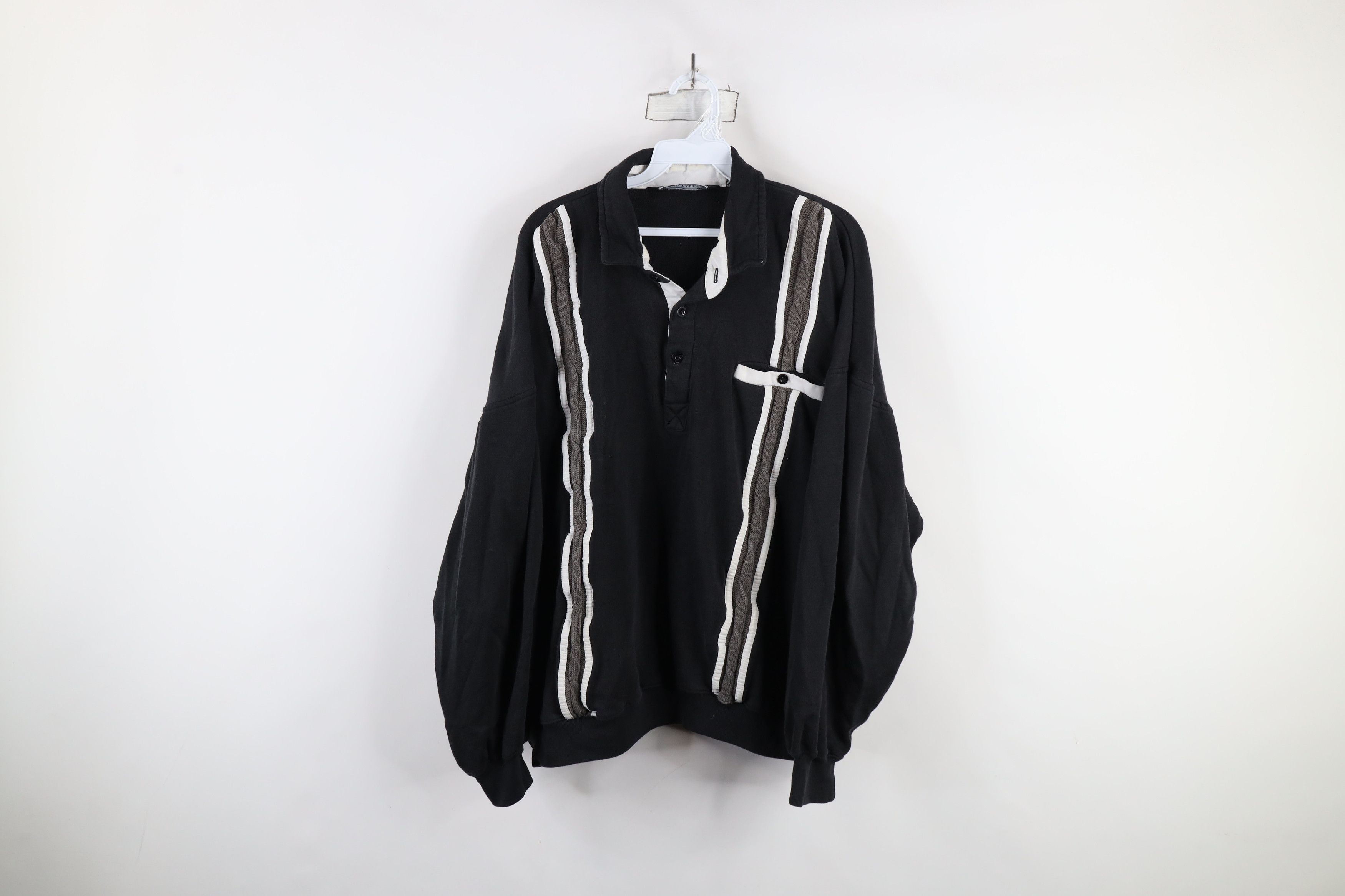 Vintage Vintage 90s Streetwear Block Cable Knit Collared Sweatshirt Size US XL / EU 56 / 4 - 1 Thumbnail